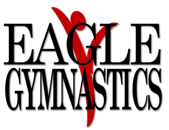 A logo for eagle gymnastics with a red arrow