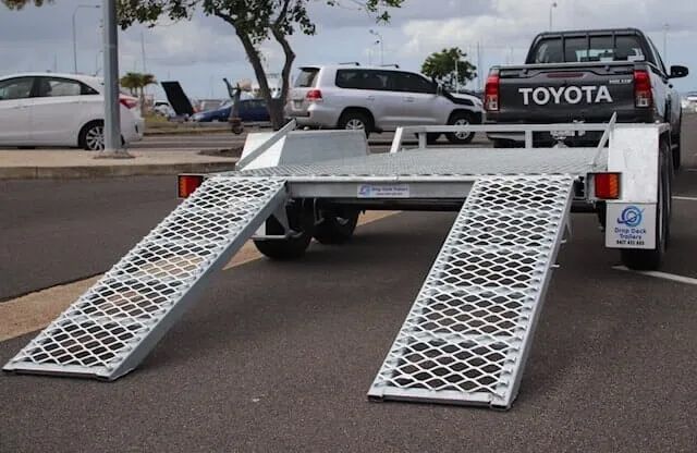 Tandem Flat Deck Trailer With Black Pick Up — Drop Deck Trailers In Hervey Bay QLD