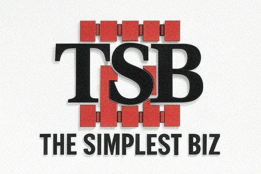 A logo for tsb the simplest biz on a white background.