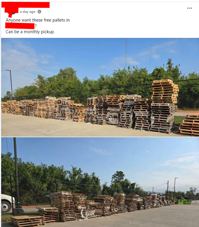 A bunch of wooden pallets are stacked on top of each other