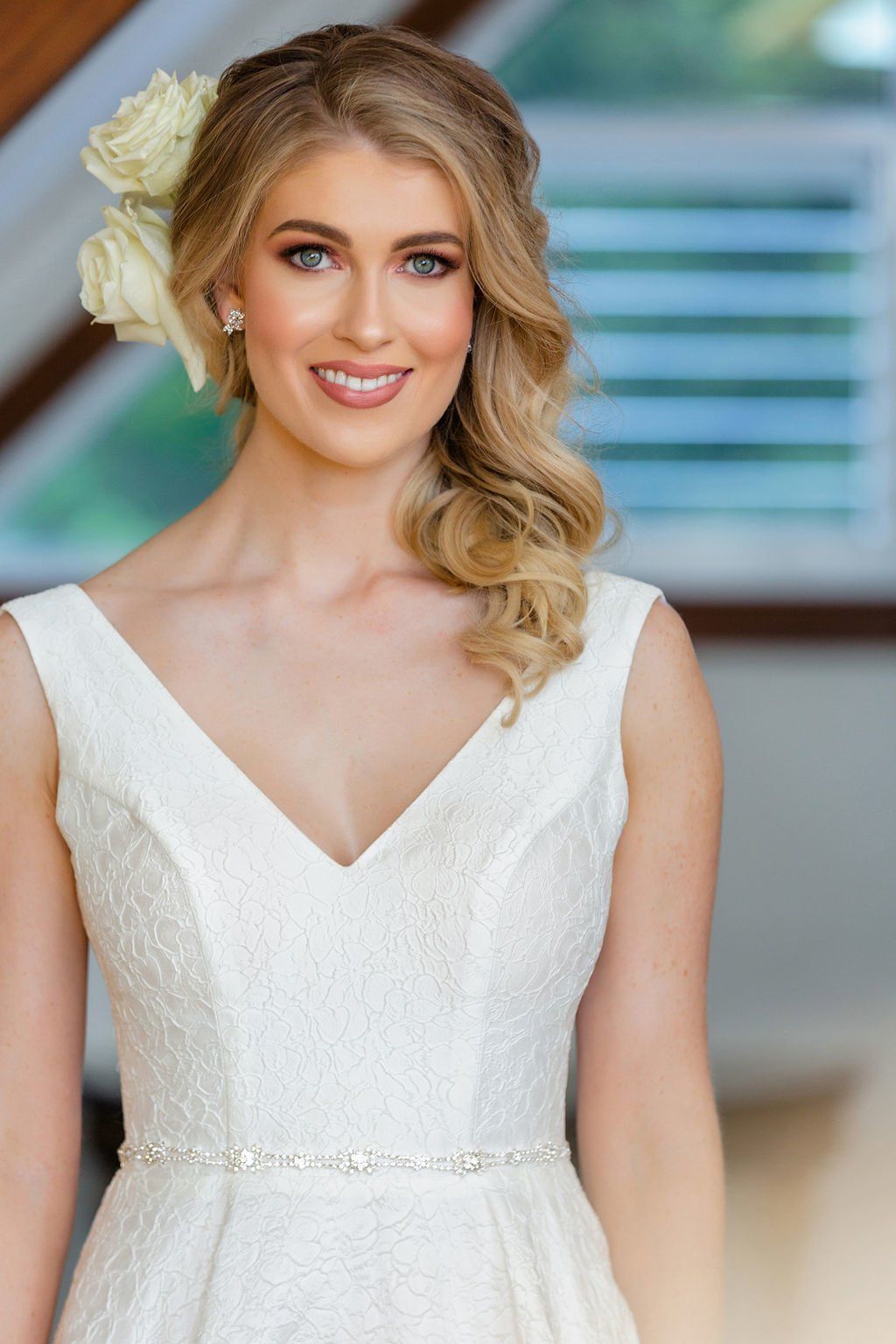 Wedding hair style with backless dress at Maleny in Queensland.