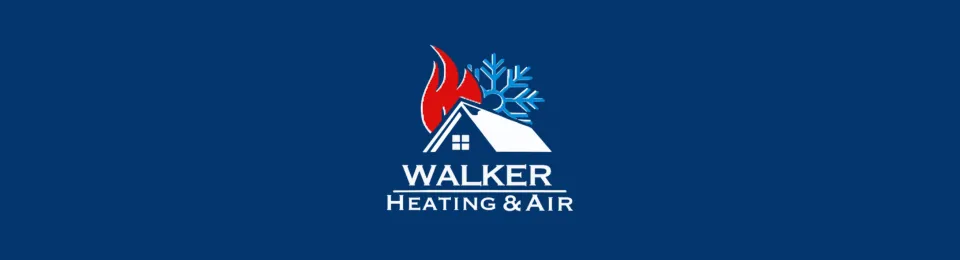 Logo for Walker Heating & Air featuring a house silhouette with a flame and snowflake on a blue background.