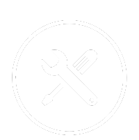 Wrench and screwdriver icon inside a dotted circle, representing settings or tools.