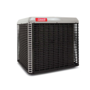 Coleman air conditioning unit, outdoor, black and gray.