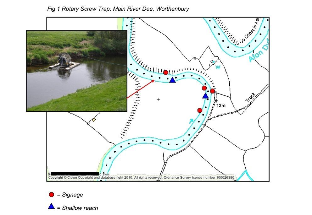 Diagram and photo of fish trap on the River Dee