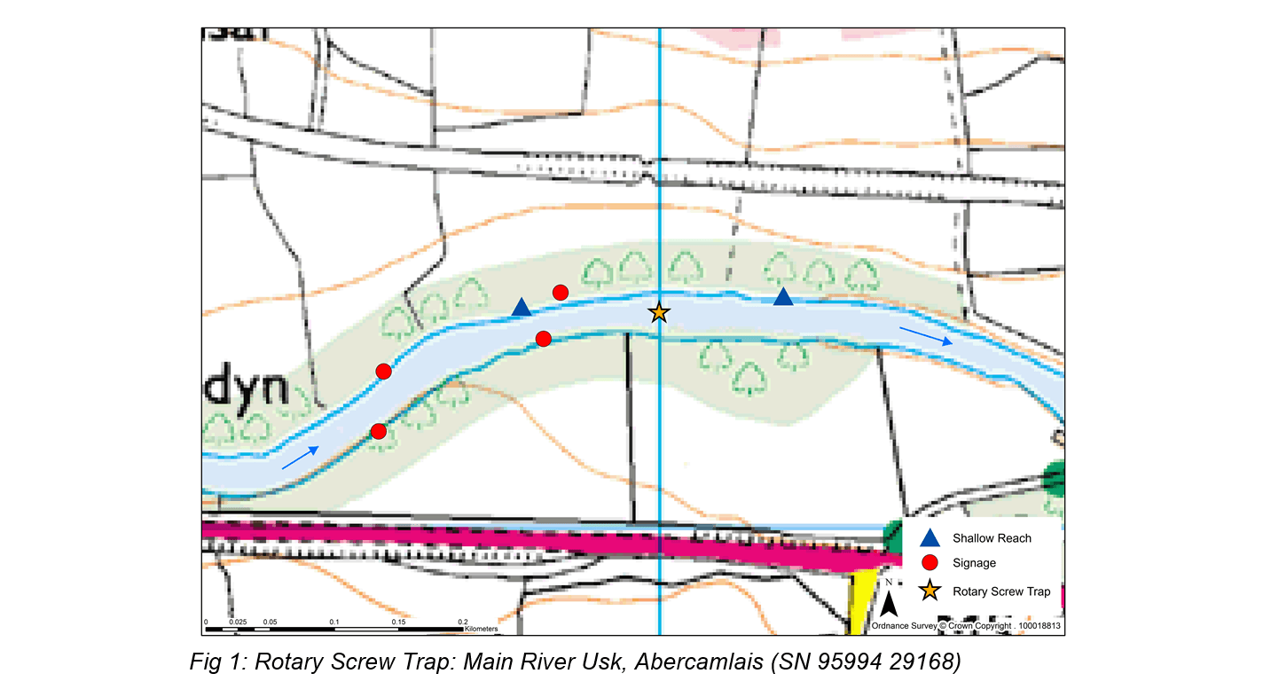 Map of fish trap on the River Usk