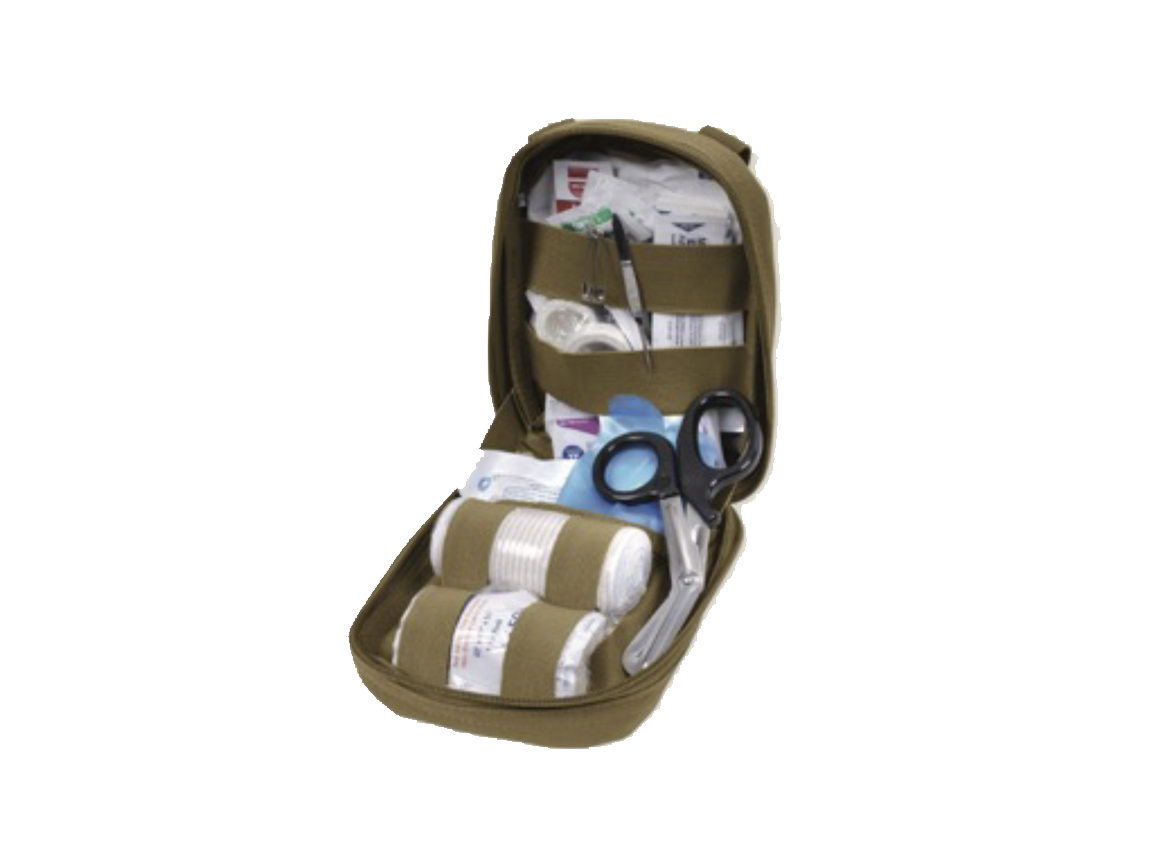 Green and orange tent set up on grass in a sunny forest.