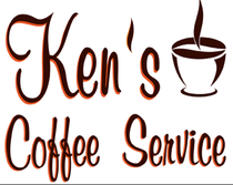 A logo for ken 's coffee service with a cup of coffee