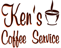 A logo for ken 's coffee service with a cup of coffee