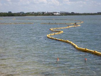 Type 2 DOT Floating Turbidity Barriers in use in medium flow tidal area