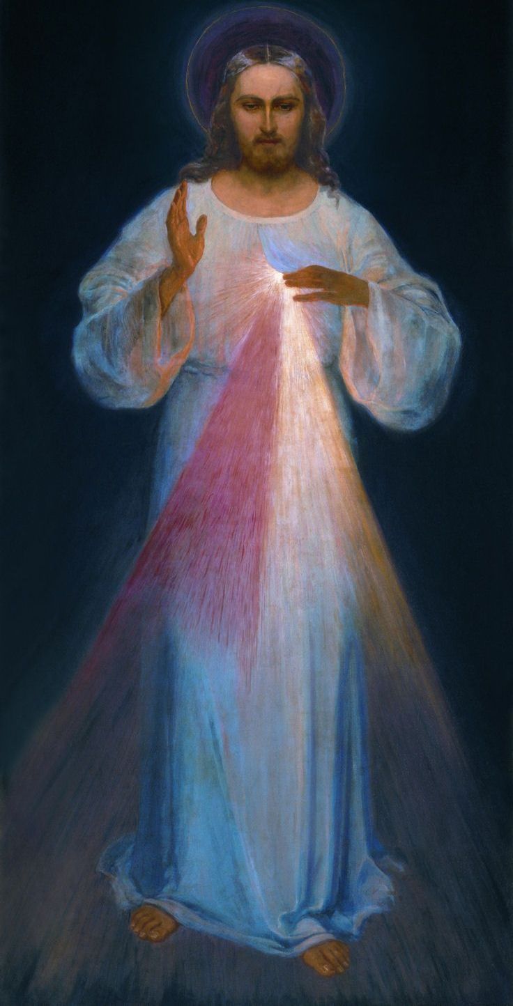 A painting of jesus with a light coming out of his chest.