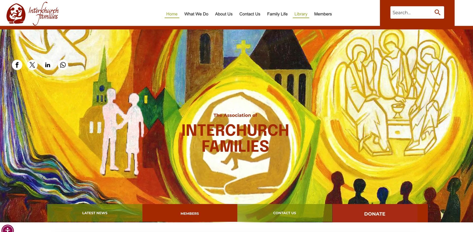 A website for interchurch families has a painting of a church and people on it.