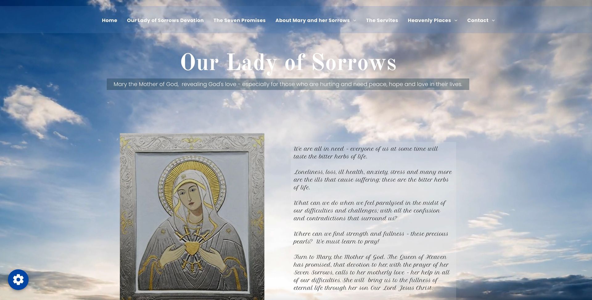 A screenshot of a website for our lady of sorrows.