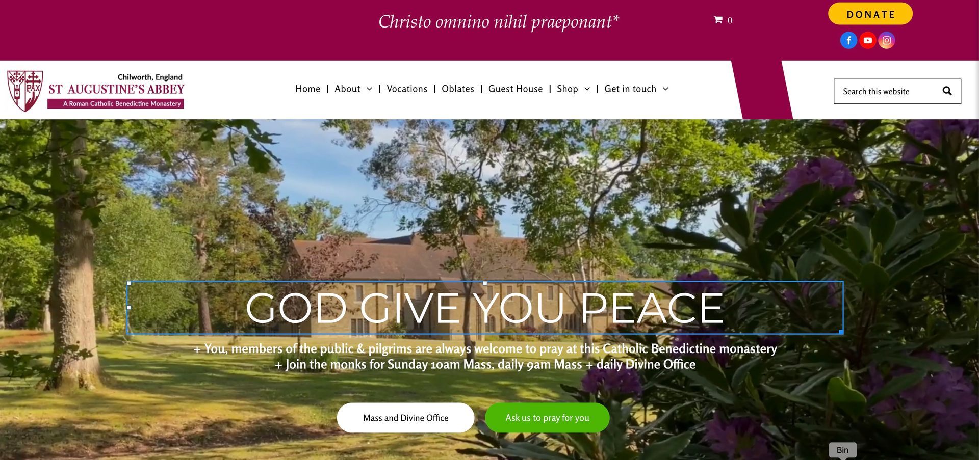 A screenshot of a website that says `` god give you peace ''.