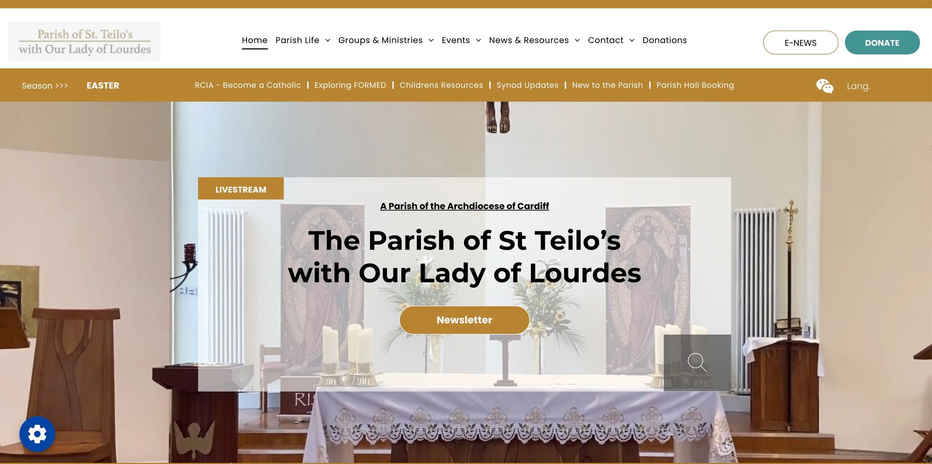 A screenshot of the parish of st. tello 's with our lady of lourdes website.