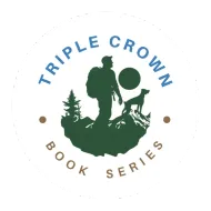 Hiker with backpack and dog walking, holding a walking stick.