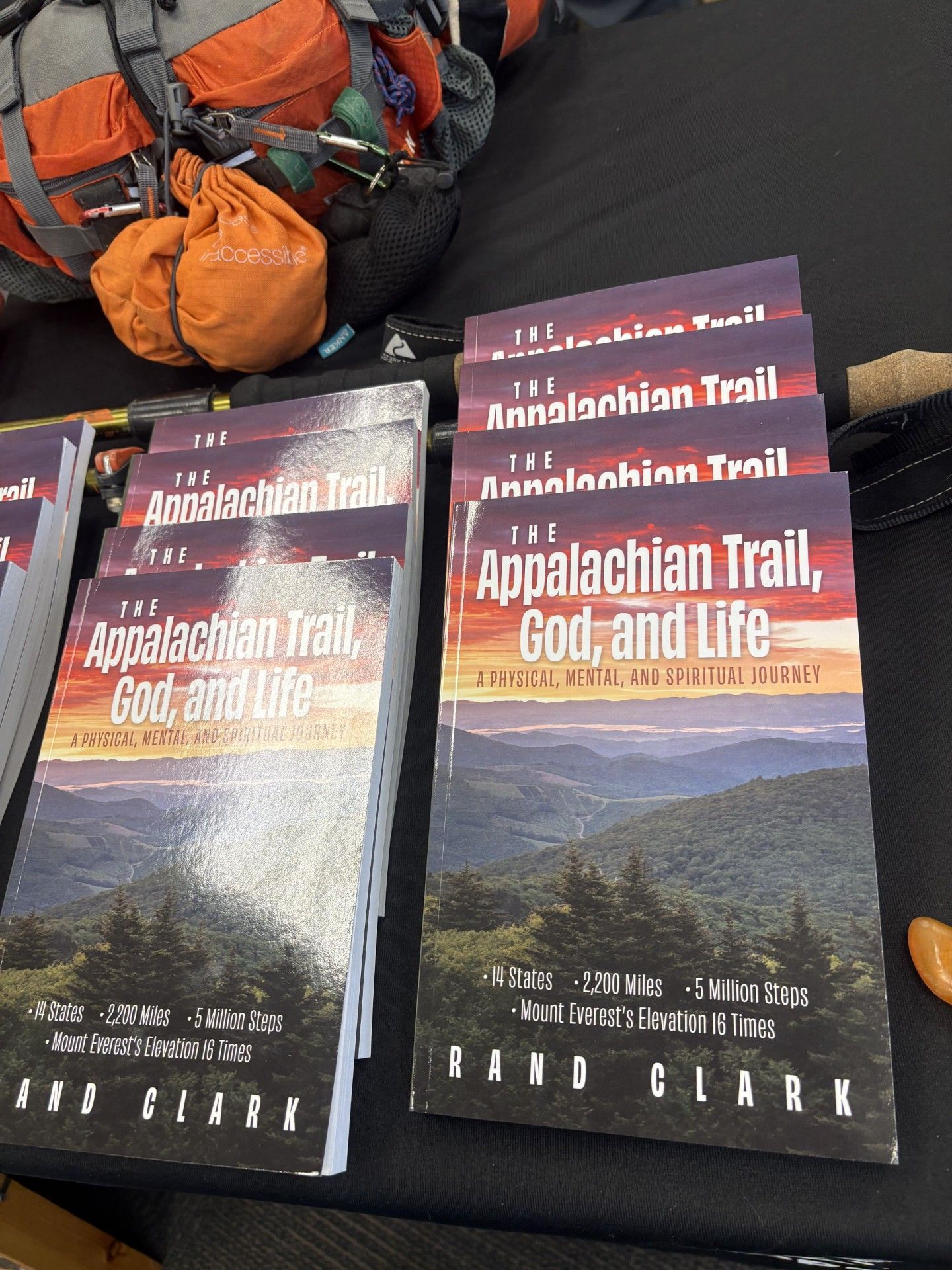 Stacks of books titled 