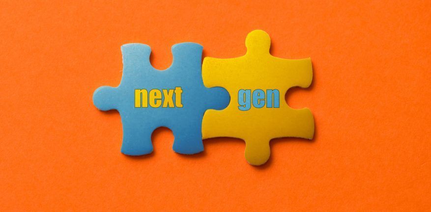 Blue and yellow puzzle pieces with the words 