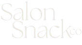 White logo text reading “Salon Snacks” on a white background.