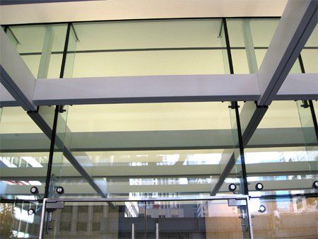 Glass Services — Glass Ceiling with Metal Brackets in Pleasanton, CA