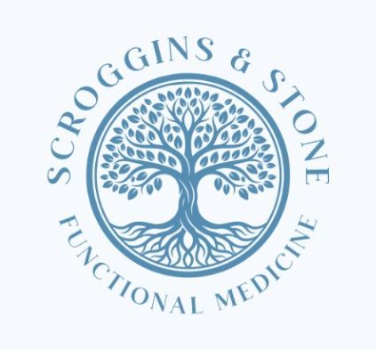 The logo for scroggins family medicine has a heart and two people in it.