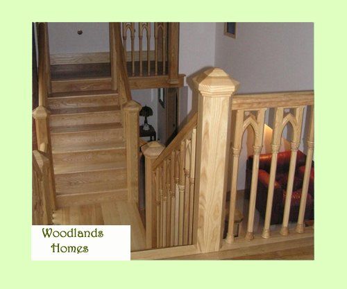 Cut sting, decorative newel posts and caps and bespoke spindles.