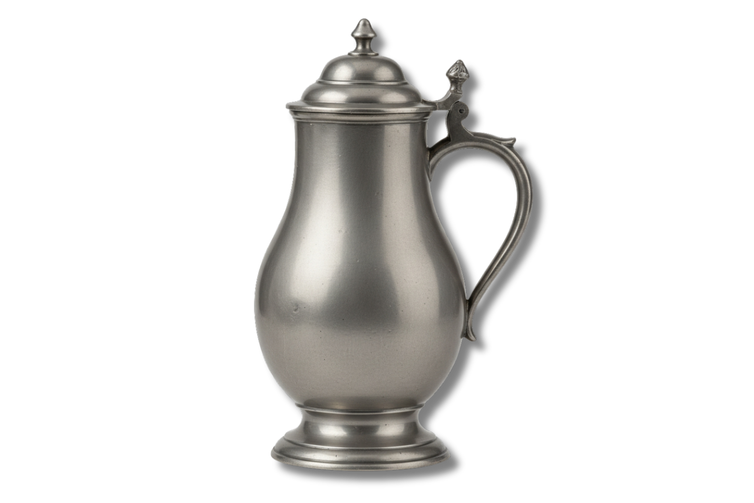 Tinnen kan met deksel, handvat en decoratieve knop.