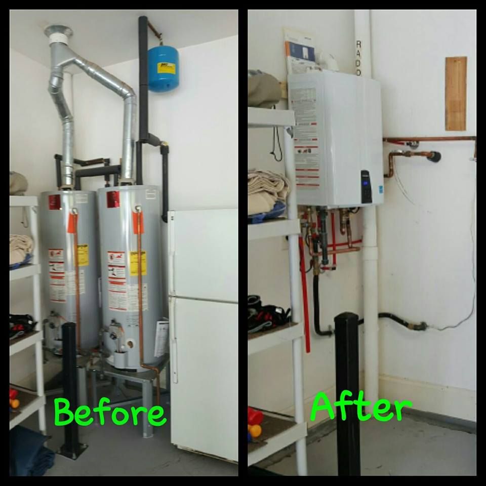 A before and after picture of a water heater