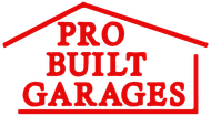 Red logo for Pro Built Garages; text inside a house outline.