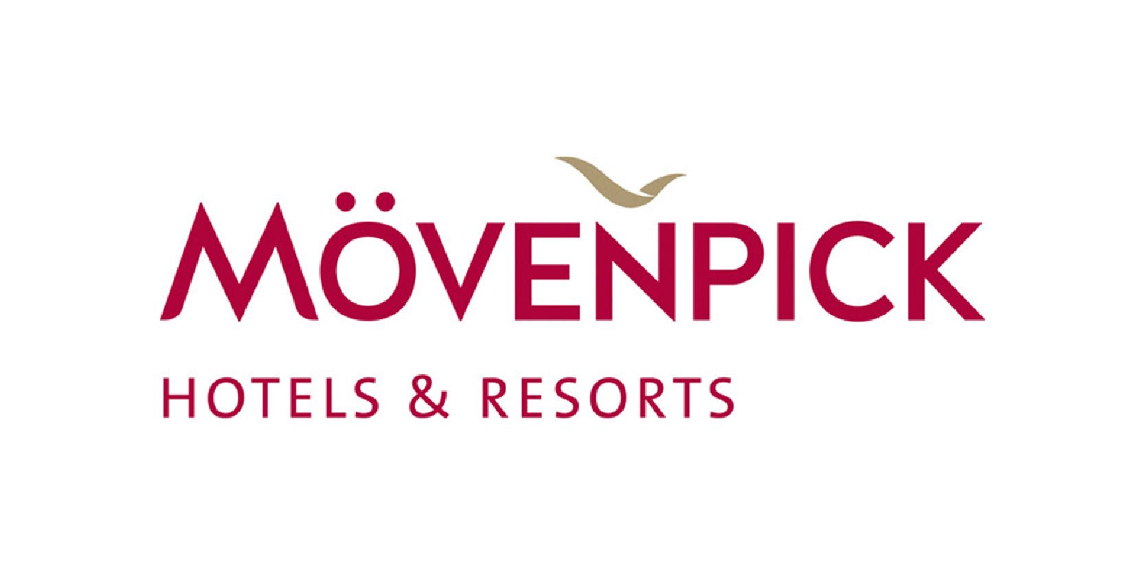 Mövenpick Hotels & Resorts logo with burgundy text and a golden bird symbol on a white background.