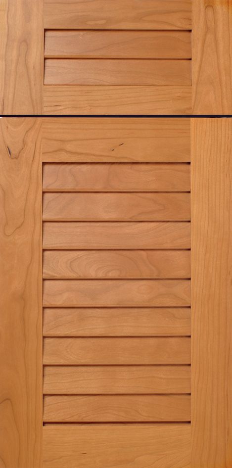 Wooden cabinet door with horizontal slats, light brown color.