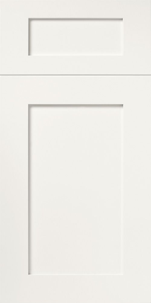 Close-up of white cabinet doors with recessed rectangular panels.