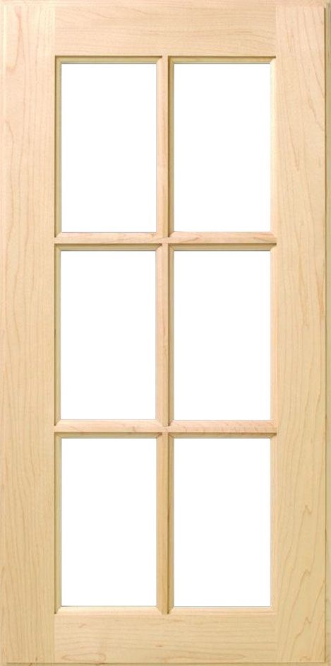 A light wood door with six glass panels.