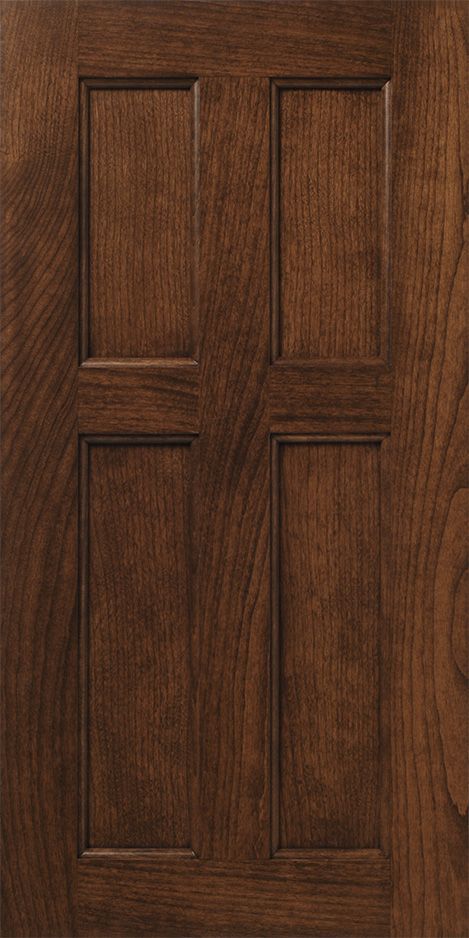 Dark wood cabinet door with four rectangular panels.