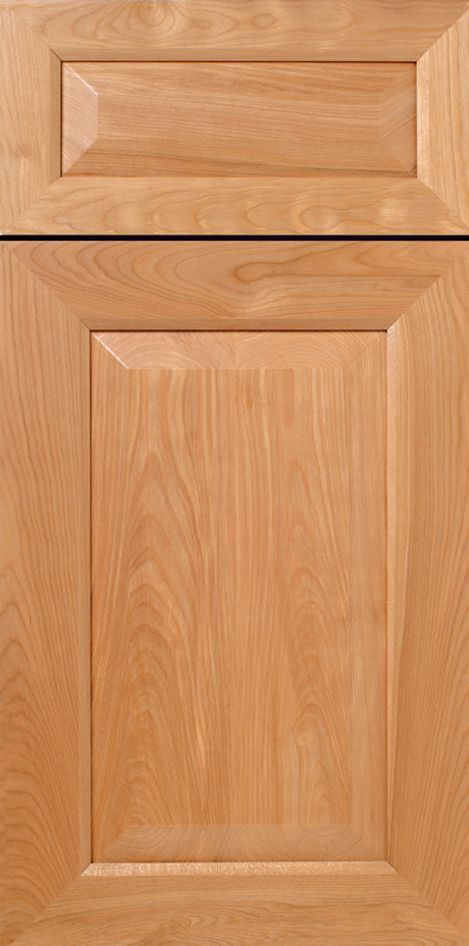 Wooden kitchen cabinet door with recessed panel.