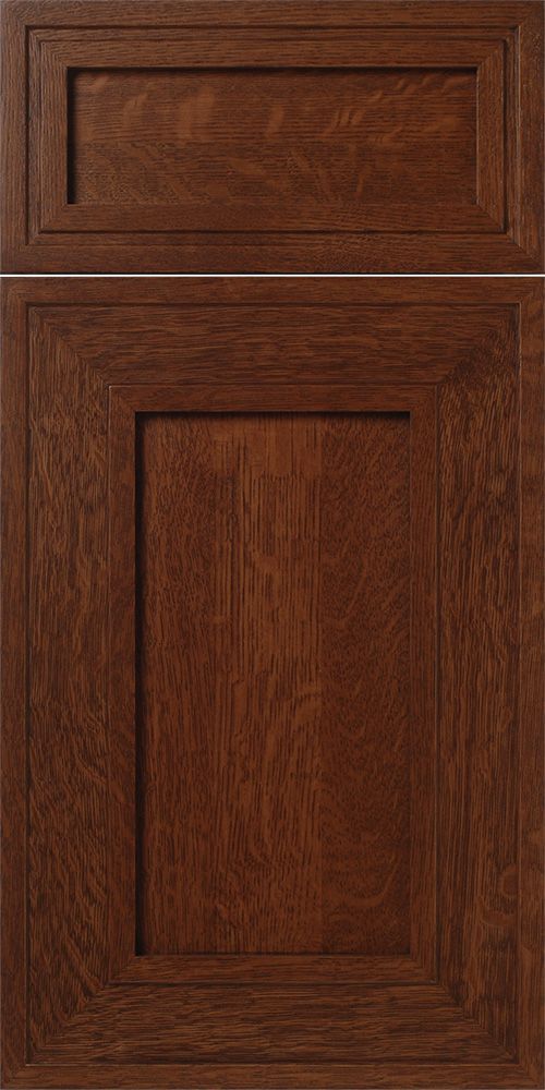 Dark brown wood cabinet door with recessed panel and square trim detail.