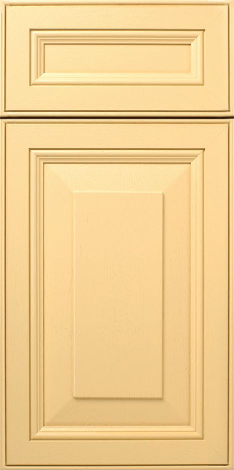 Cream-colored kitchen cabinet door with a raised panel design.