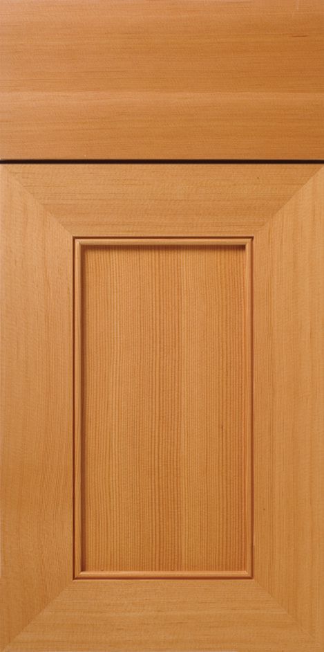 Wooden cabinet door with rectangular panel and raised frame.