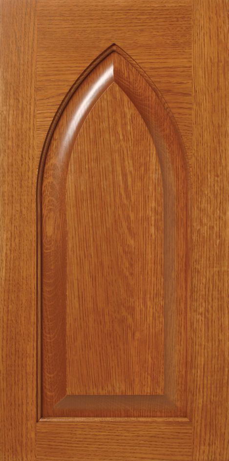 Wooden door with an arched panel.