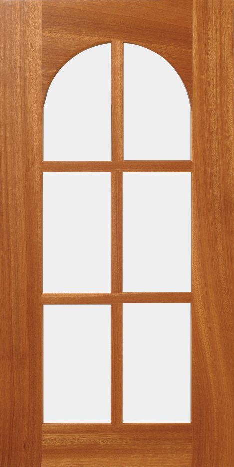 Wooden door with a window composed of six panes.
