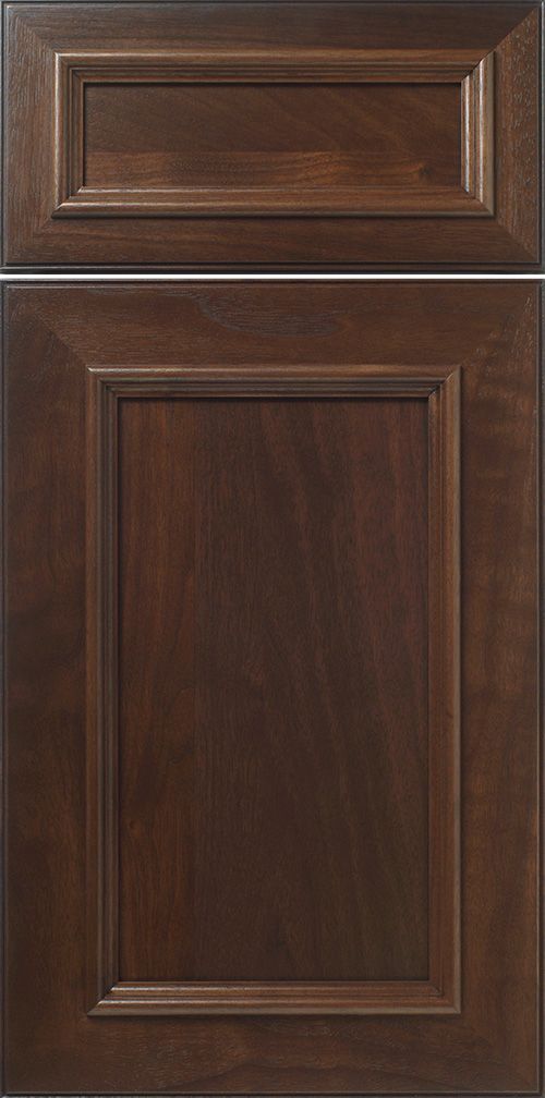Dark brown, framed, kitchen cabinet door and drawer front.