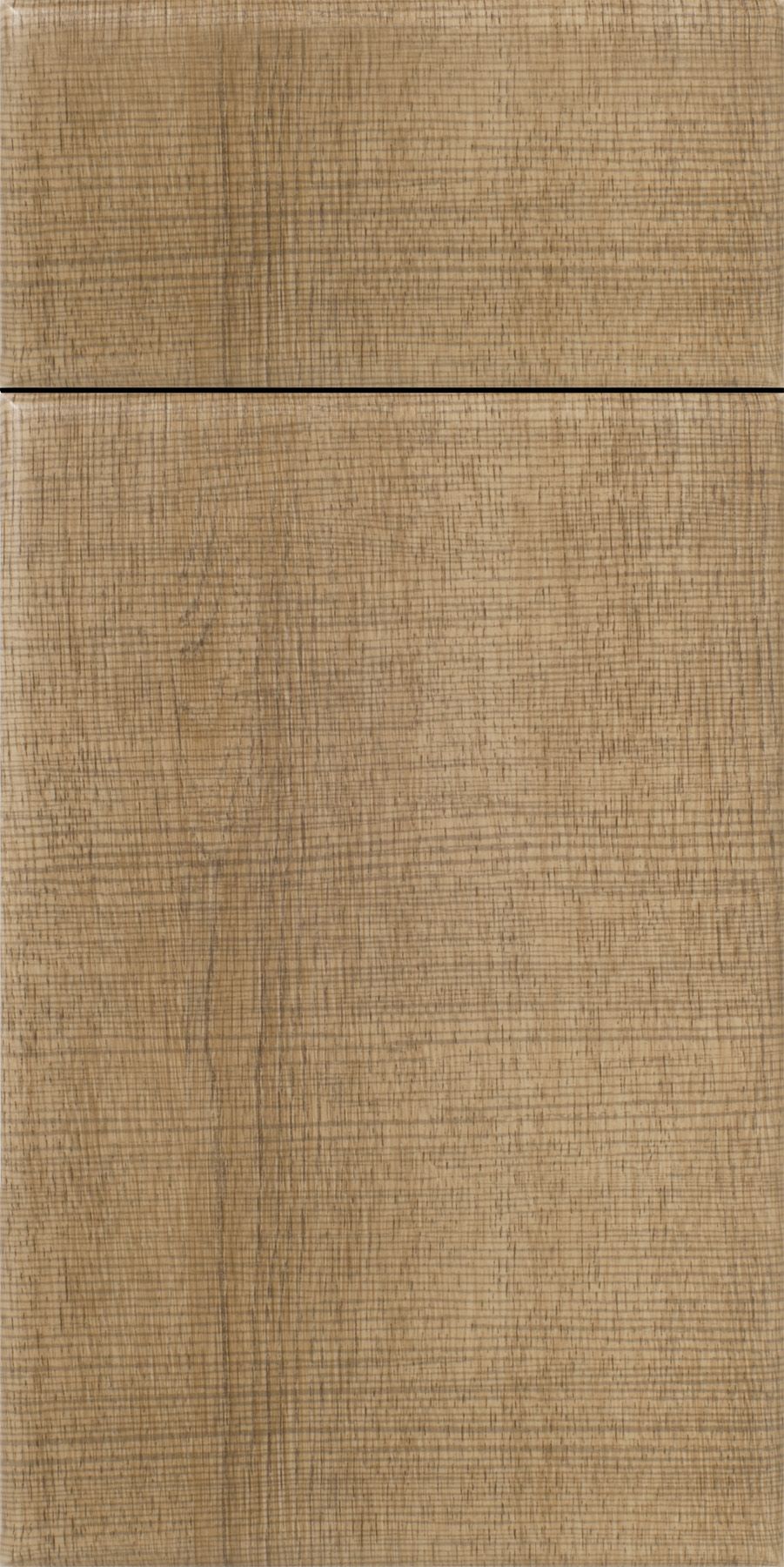 Tan wooden cabinet door with horizontal grain detail and a horizontal groove.
