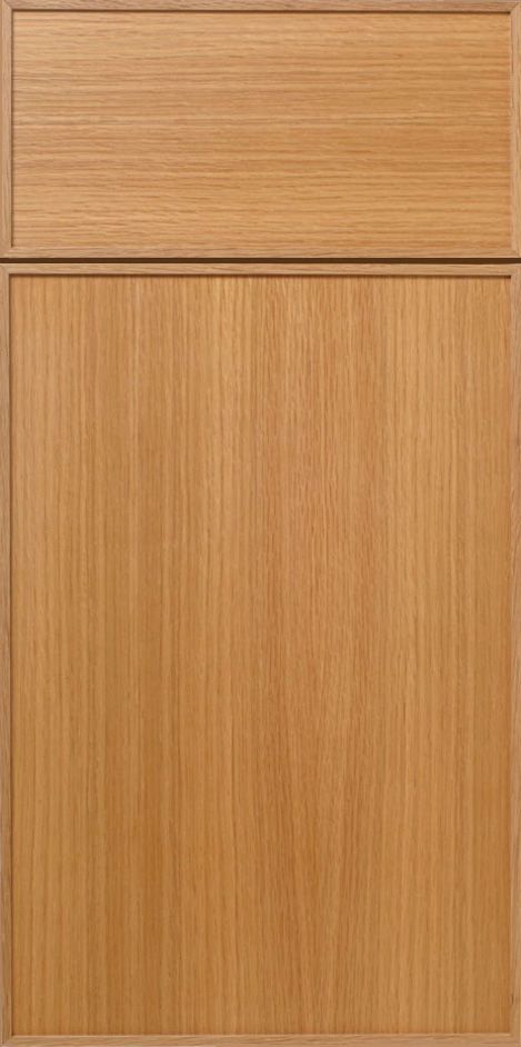 Wooden kitchen cabinet door with vertical grain and horizontal top panel.