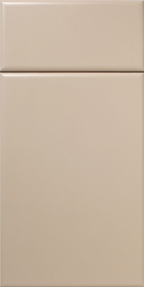 Beige cabinet door with a flat panel design.