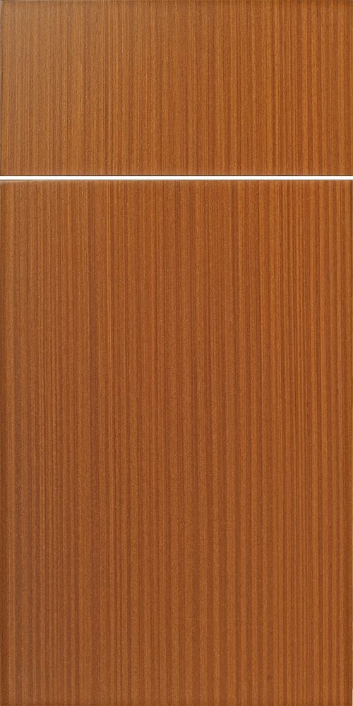 Wooden cabinet door with vertical grain and horizontal white line.