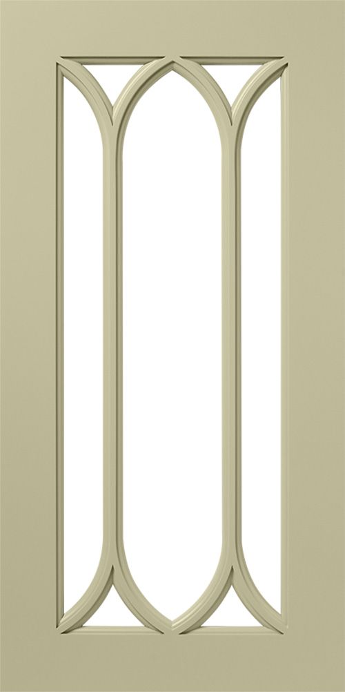 Beige door with an arched window.