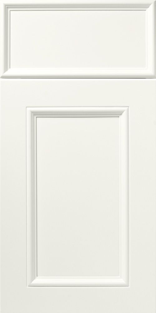 White cabinet door with raised panel and rectangular details.