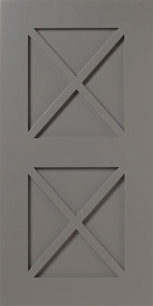 Gray door with two square panels, each with an