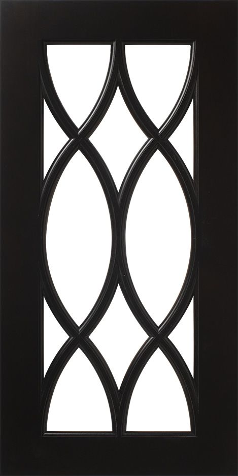 Black decorative door panel with oval design and white background.