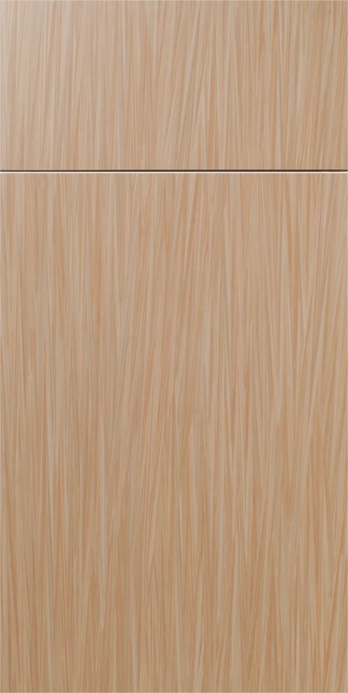 Light-colored wood cabinet door with vertical wood grain and a horizontal section at the top.